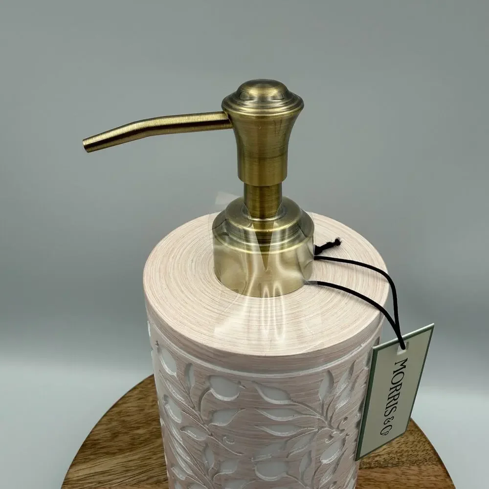 Morris & Co Botanical Soap Lotion Dispenser Pump Pink White Leaves Floral NWT